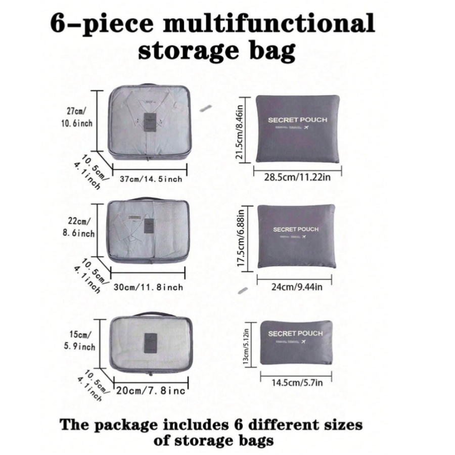 Set Kit Organizador Para Viaje 6 Piezas