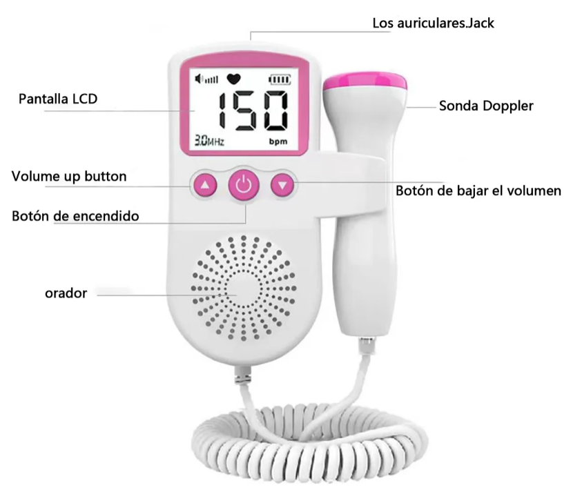 Monitor de Latidos Fetales Doppler Portátil para Embarazo – Pantalla LCD