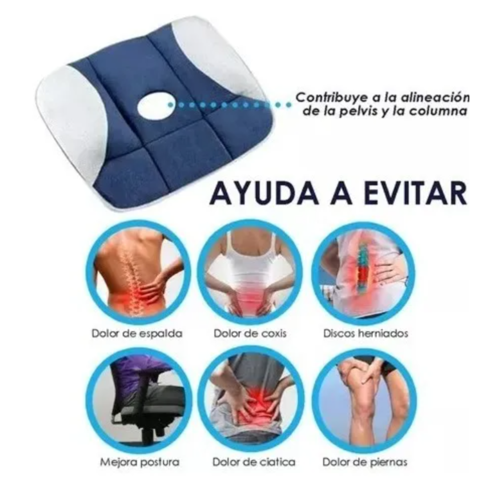 Cojín ergonómico de asiento con diseño anatómico
