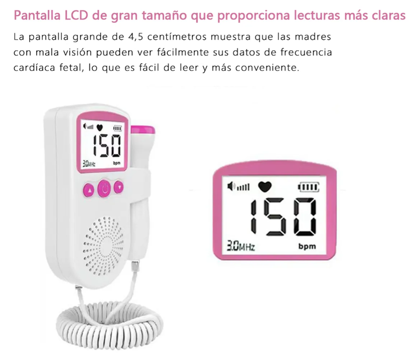 Monitor de Latidos Fetales Doppler Portátil para Embarazo – Pantalla LCD